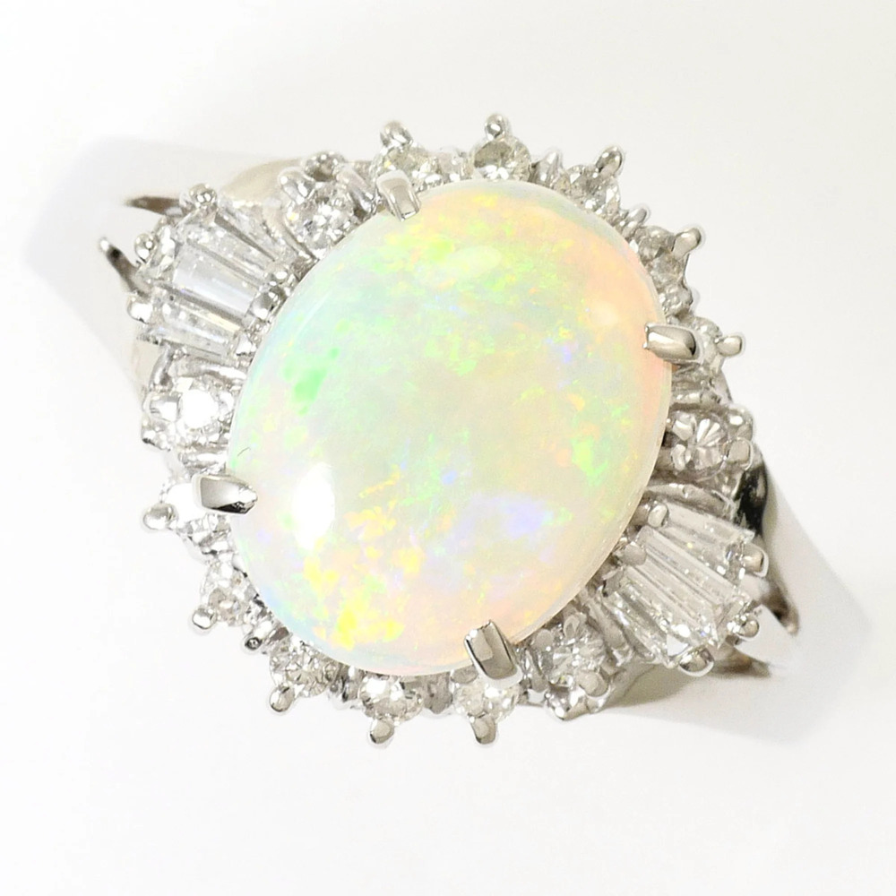 PT900 Platinum Ring, 1 Opal 1.33ct, Diamond 0.27ct, with Certificate of Authe...